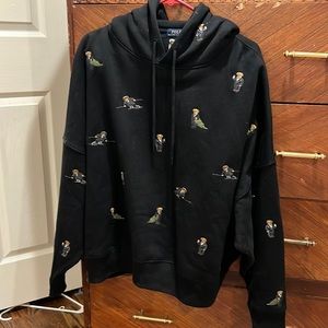 Ralph Lauren Polo bear black womens embroidered hoodie XL. Rare!